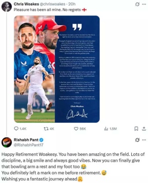 Rishabh Pant's Humorous Retirement Message to Chris Woakes Goes Viral, Recalling Injury Incident