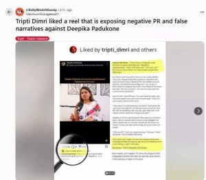 Triptii Dimri Shows Support for Deepika Padukone Amid 'Spirit' Casting Controversy and Sandeep Reddy Vanga's Alleged Barbs