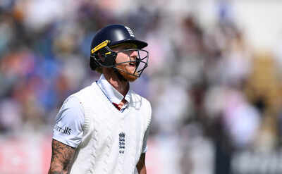 Ben Stokes reacts to his dismissal during the second Test against India.