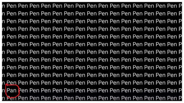 A challenging optical illusion featuring the word 'pens' repeated many times.