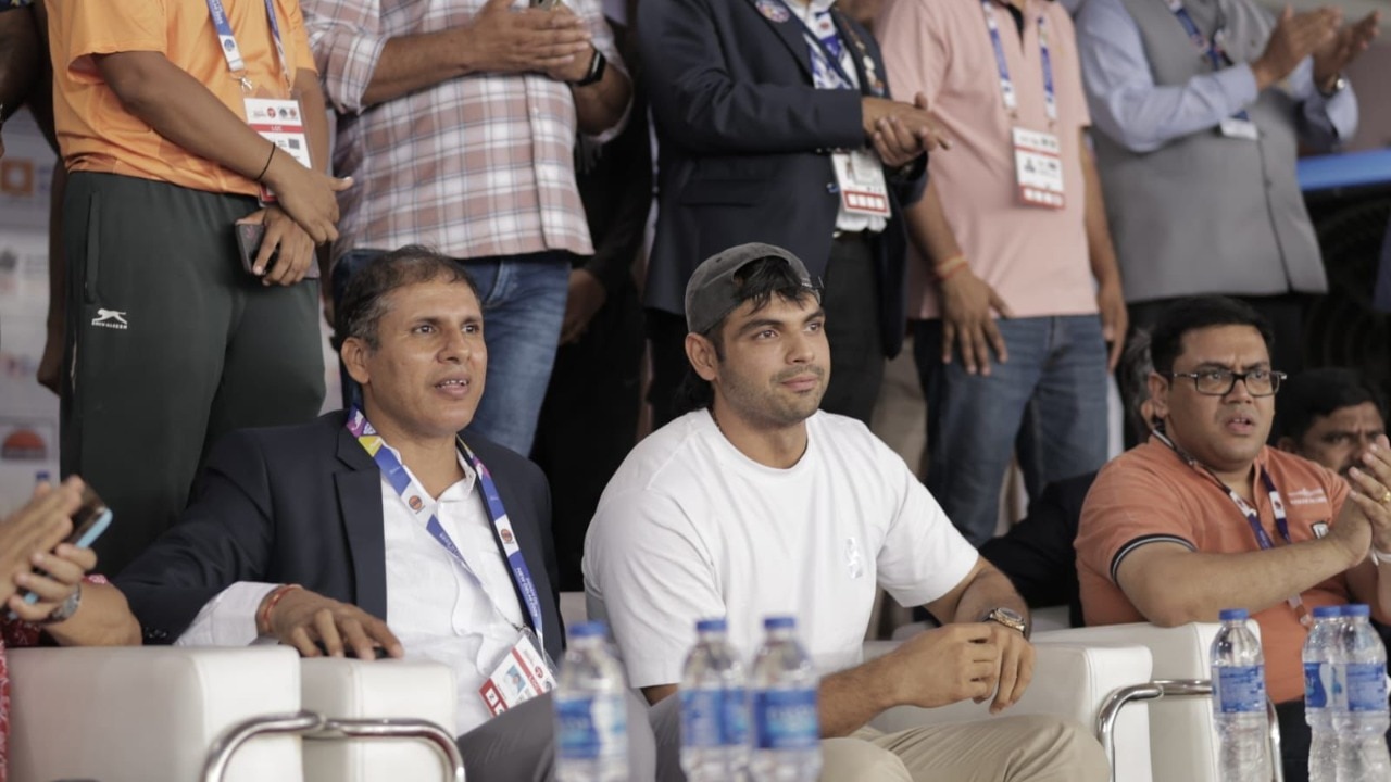 Neeraj Chopra watches Sumit Antil in Para Athletics Championships. (WPA Photo) Neeraj Chopra